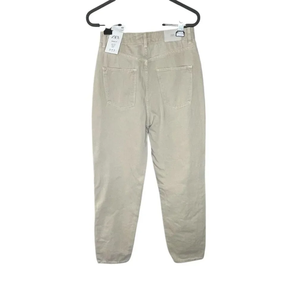 Zara Women's High Rise Ankle Jeans Size 6 Tan Relaxed Fit NWT - Picture 2 of 5